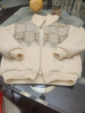 Vintage '70ies Iceland Vikinng Wool  Waffle Knit Zip Jacket Medium Size